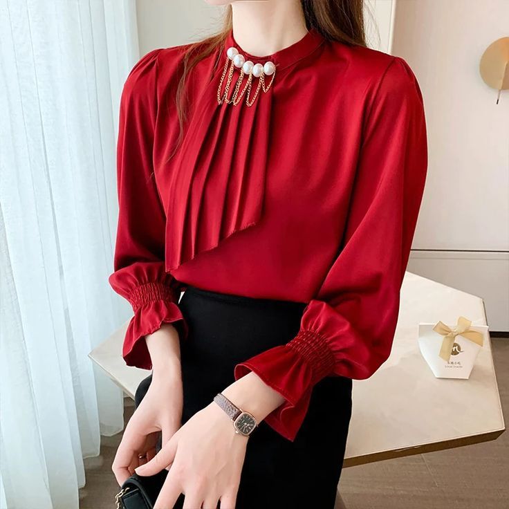 Dark Red silk top - Image 2