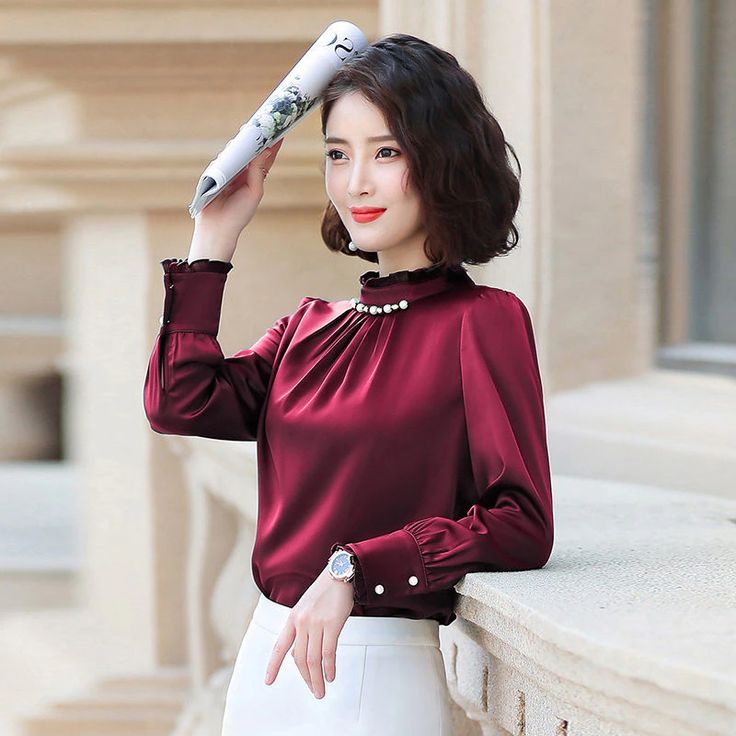Dark Red silk top - Image 3