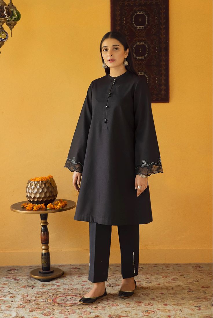 Solid Black Cotton Dress