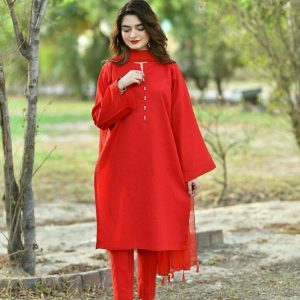 Solid Red Cotton Dress
