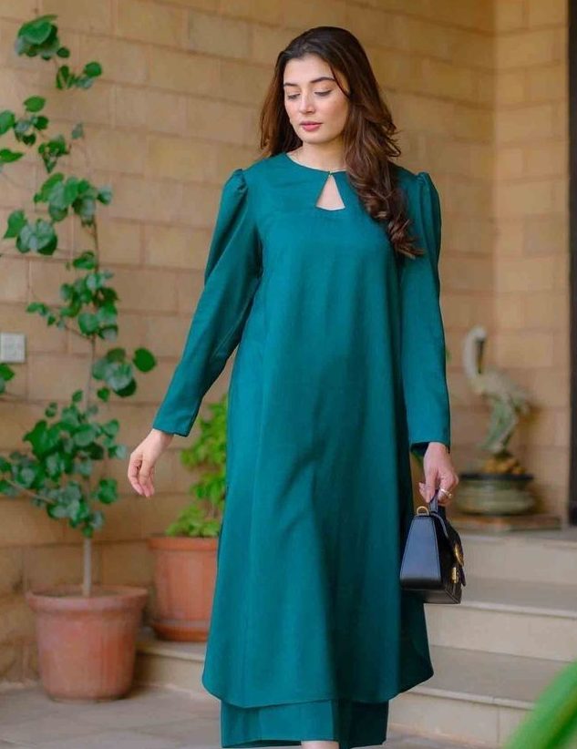 Solid Green Lawn Dress