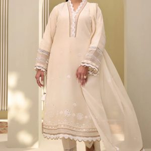 Elegant White Embroidered Lawn Dress