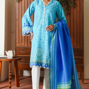 Royal Blue Thread Embroidered 3-Piece Lawn Suit