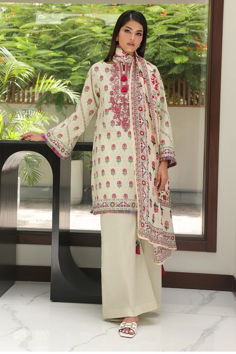 Skin Tone Embroidered Lawn Dress